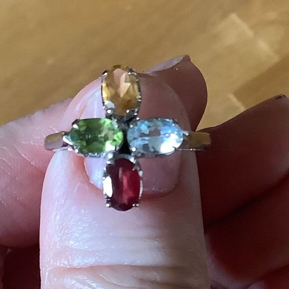 STERLING SILVER 925 BLUE TOPAZ/GARNET/PERIDOT/CITRINE WOMAN RING SIZE US 8 - Picture 6 of 11